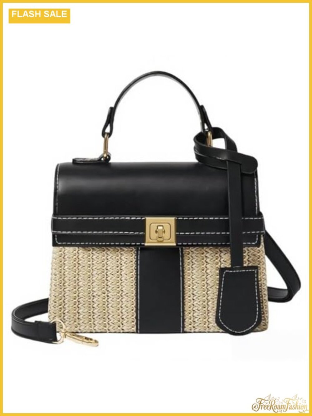 Straw Crossbody Bag Woven Purse PU Leather Flap Summer Beach Handbag